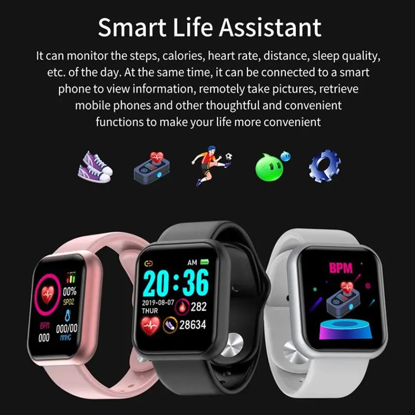 

Y68 1.3" Smart Bracelet Wristband Sports Fitness Tracker Sport Smartwatch Blood Pressure Heart Rate Message Reminder Smart Band