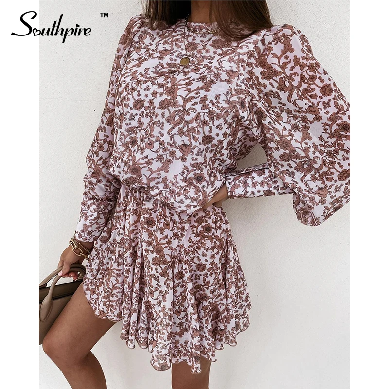 Southpire коричневый Повседневное платье с цветочным принтом для мужчин и женщин эластичной резинкой на талии