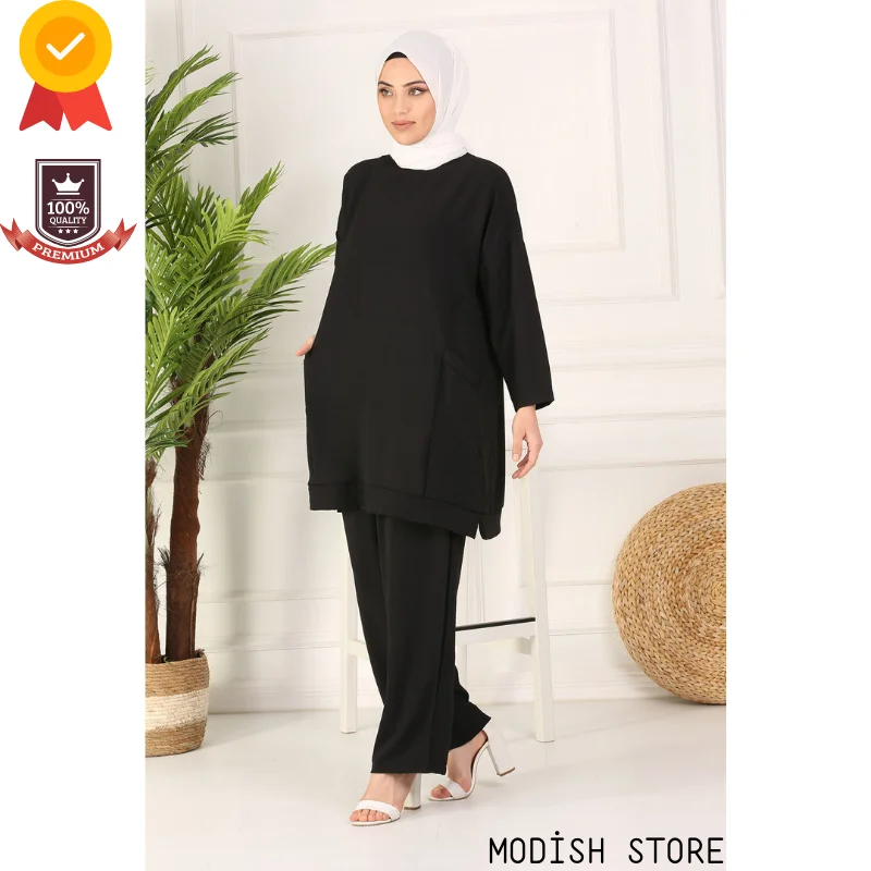 Linerless Tunic Pants Big Sizes Women's Suit Muslim Woman Set Dubai Abaya Turkey Muslim Clothes Kaftan Women's Suit