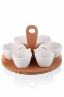 saucepan porcelain sauce serving cups wooden tray plate set breakfast dessert tableware dinner utensils for kitchen accessories