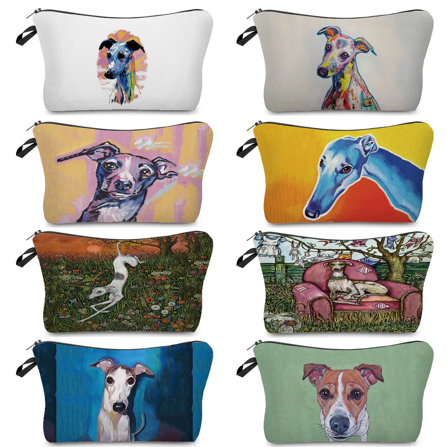 

Personalized Oil Painting Greyhound Dog Prints Makeup Bag Portable Female Toiletry Bag Kids Big Pencil Case Women's Cosmetic Bag