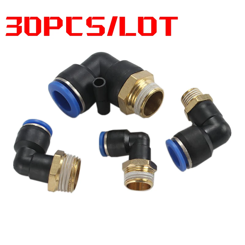 

30pcs Quick Connector Quick Plug Threaded Elbow Pl8-02 / 4-M5 / 6-01 / 10-03 Pneumatic Air Pipe