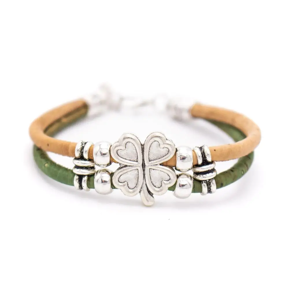 Colorful 3mm round Cork with zamak flower beads handmade jewelry bracelet for women BR-433-E-5 | Украшения и аксессуары