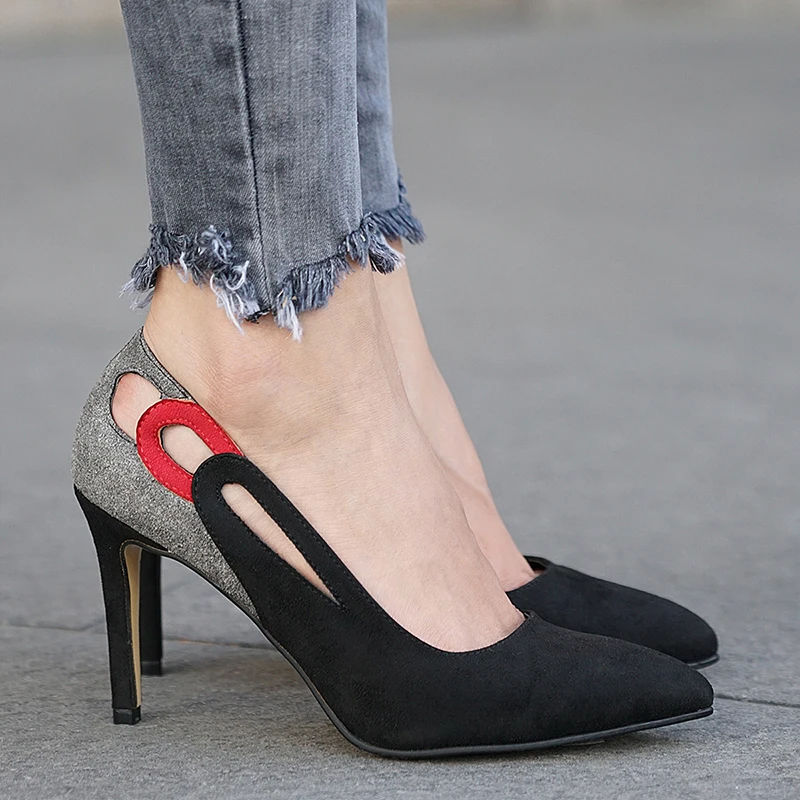 

Mio Gusto Brand ELVIRA, 8Cm Heel Height, Suede, Red Dark-Blue, Black, tan, Women's Quality Fashion Stiletto Pumps Shoes