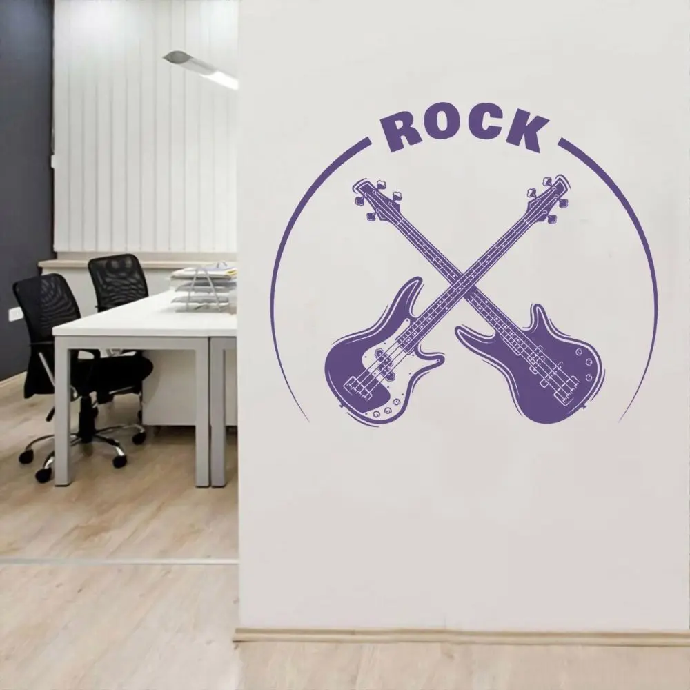 gekreuzte bass und e gitarre rock shop aufkleber wand aufkleber kunst musikalische instrument für musik raum dekoration abnehmbare a002184 free g