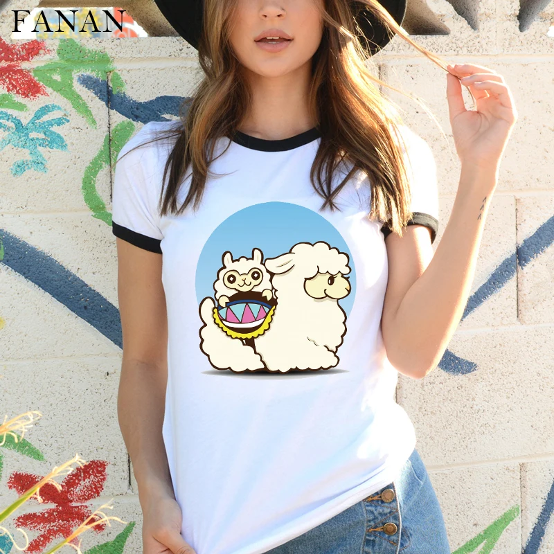 

Alpaca Clothes T Shirt Women T-shirt Tops Tee Harajuku Spring Summer 90s Animal Graphic Tshirt Cartoon Cute T-shirt Street Shirt