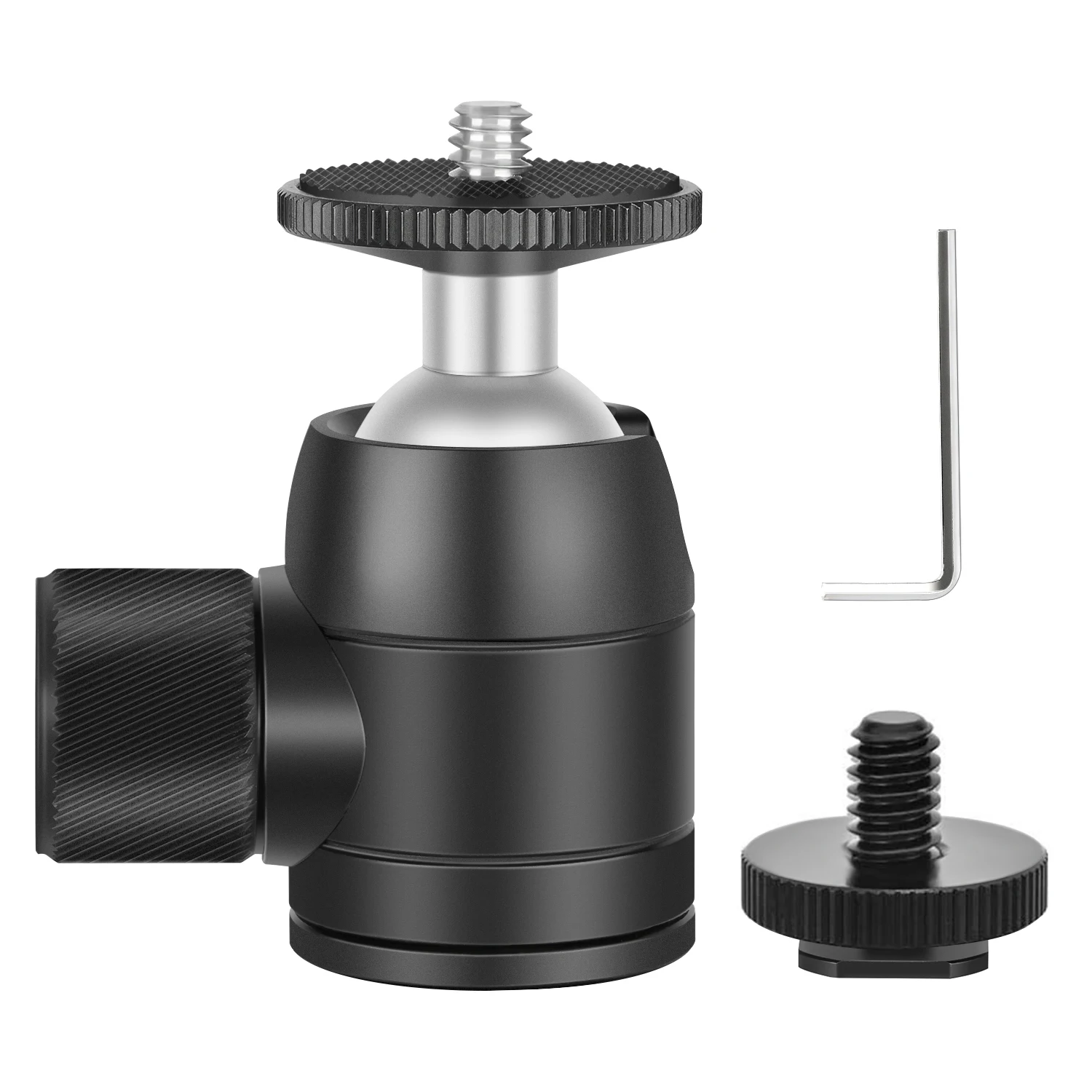 

Neewer Mini Ball Head 1/4 inch Screw 360 Degree Rotatable Tripod Head with Lock and Hot Shoe Mount Adapter for LED Light