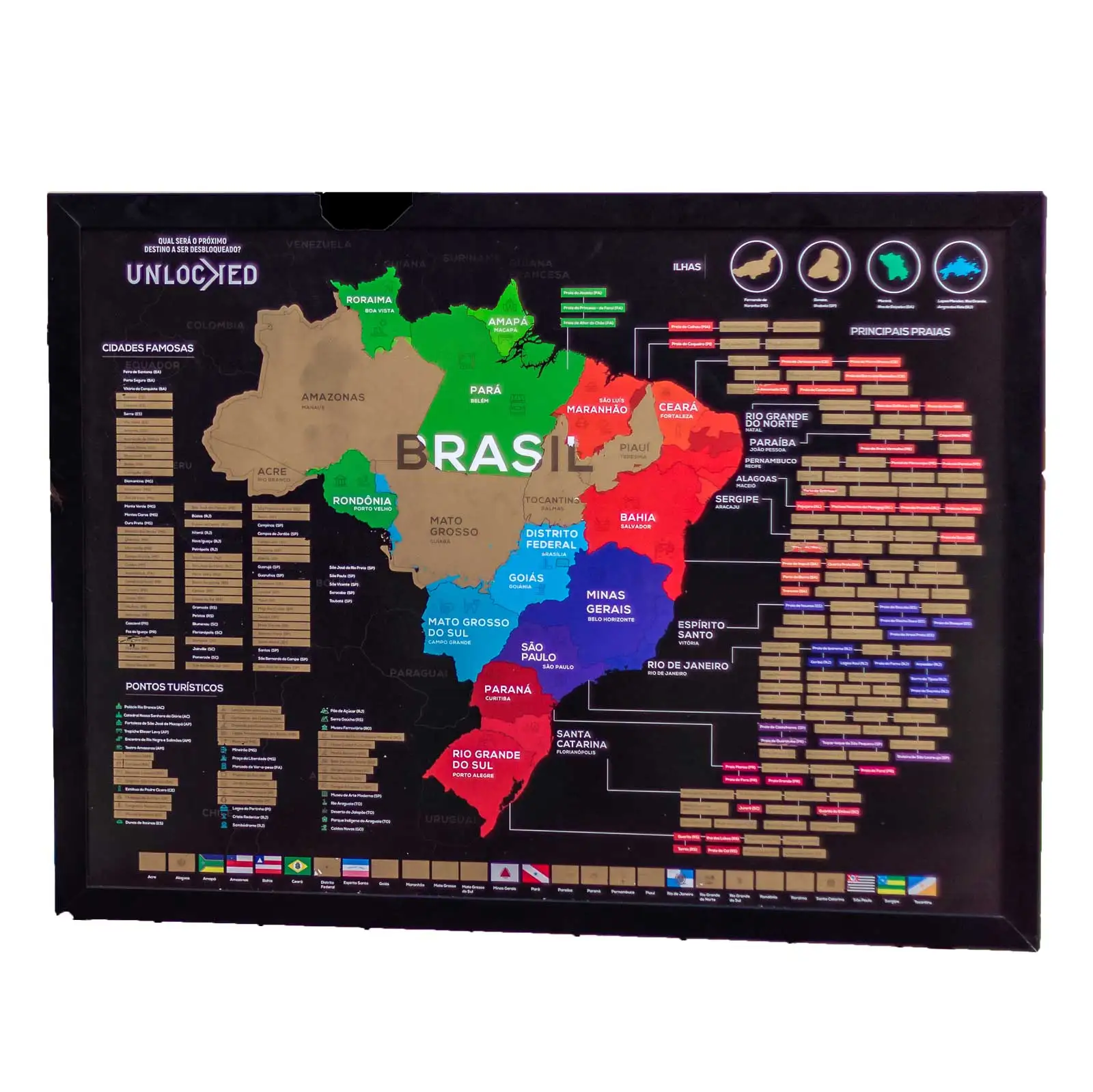 

Mapa Brasil de Raspar | Desbloqueado | Sem frame | 82x60 cm | Raspadinha Mapa de Viagens | mapa | scratch Mapa Mundi