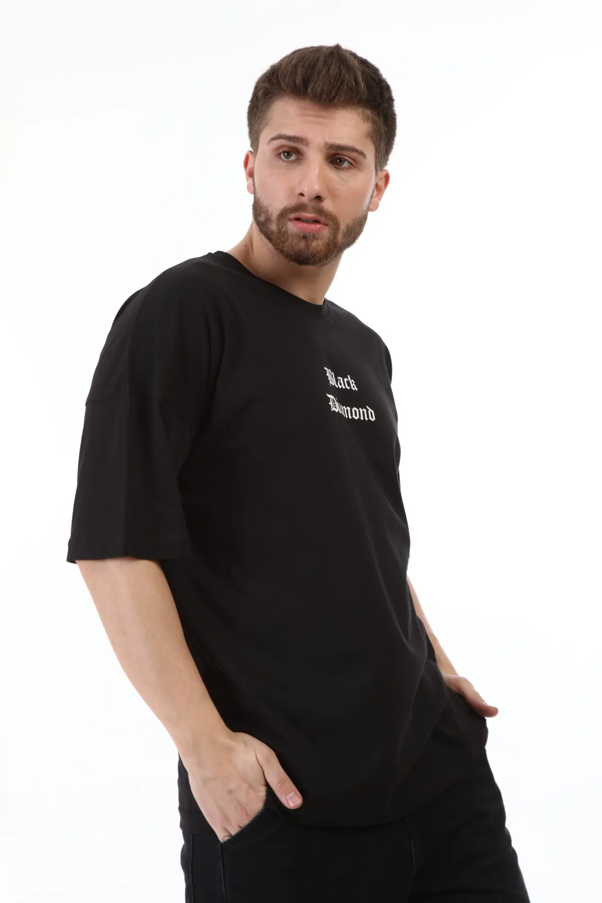 

Men's Black Diamond Printed Black Oversize T-shirt 2021 New Season