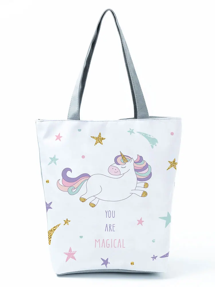 

Симпатичная рабочая сумка с принтом единорога для женщин, складная женская сумка для офиса, простые Экологичные уличные сумки, прочные порт...