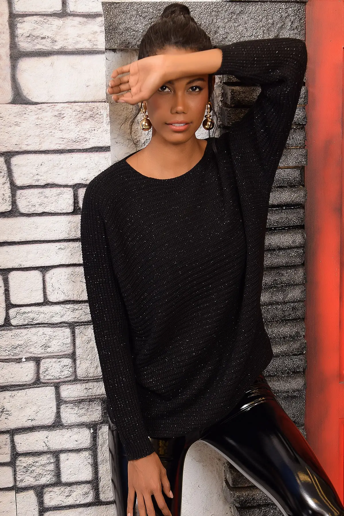 Тренд: Alacati стиль женский черный серебристый летучая мышь свитер ALC Y2928| |