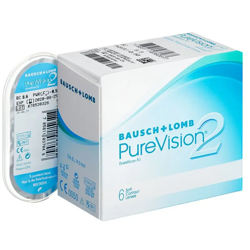PureVision 2 (6 штук) линзы для глаз месячного ношения BC 8.6 силикон-гидрогелевые дышащие
