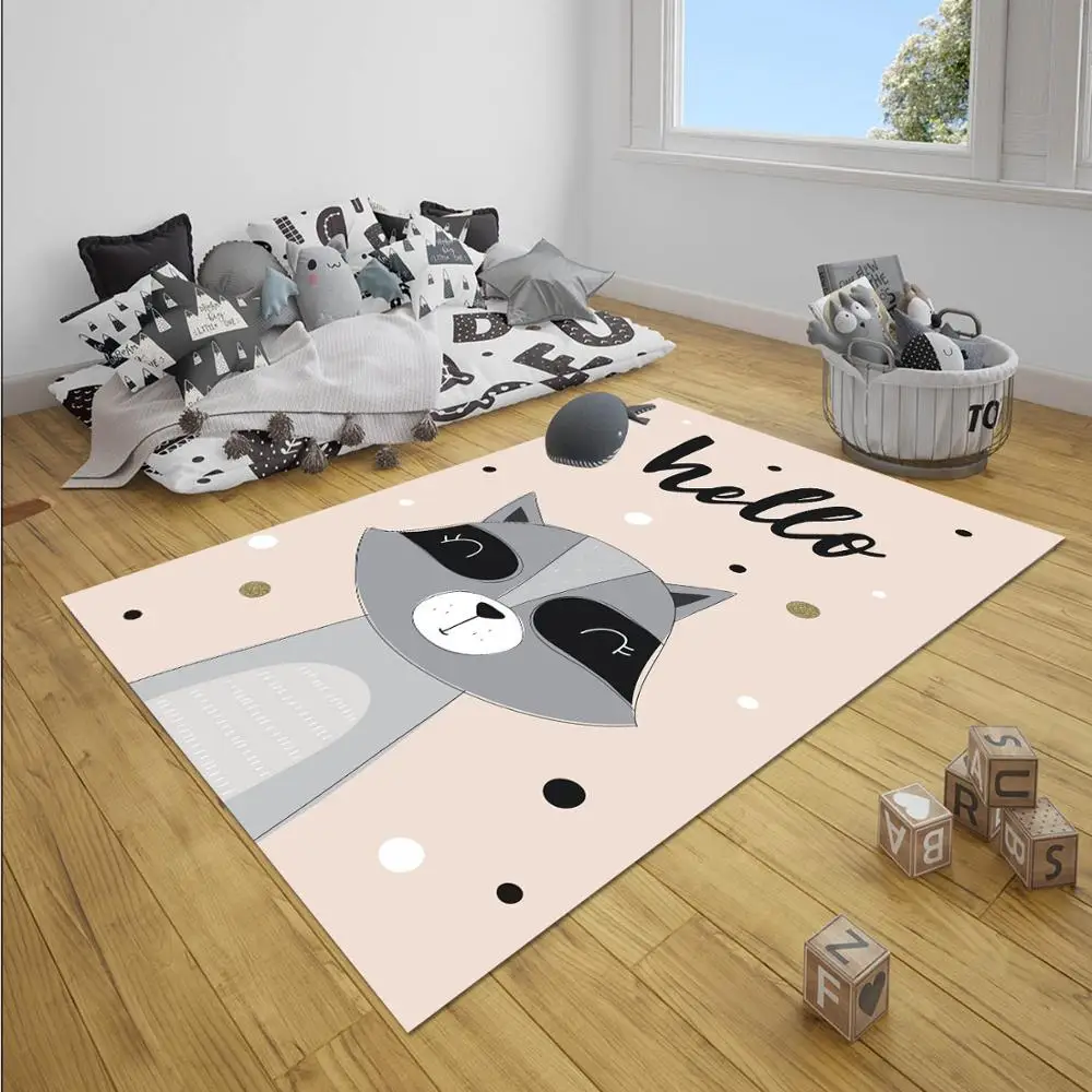 

Else Pink Gray Dot Raccoon Animal Girl Nordec Girls 3d Print Non Slip Microfiber Children Baby Kids Room Decorative Area Rug Mat