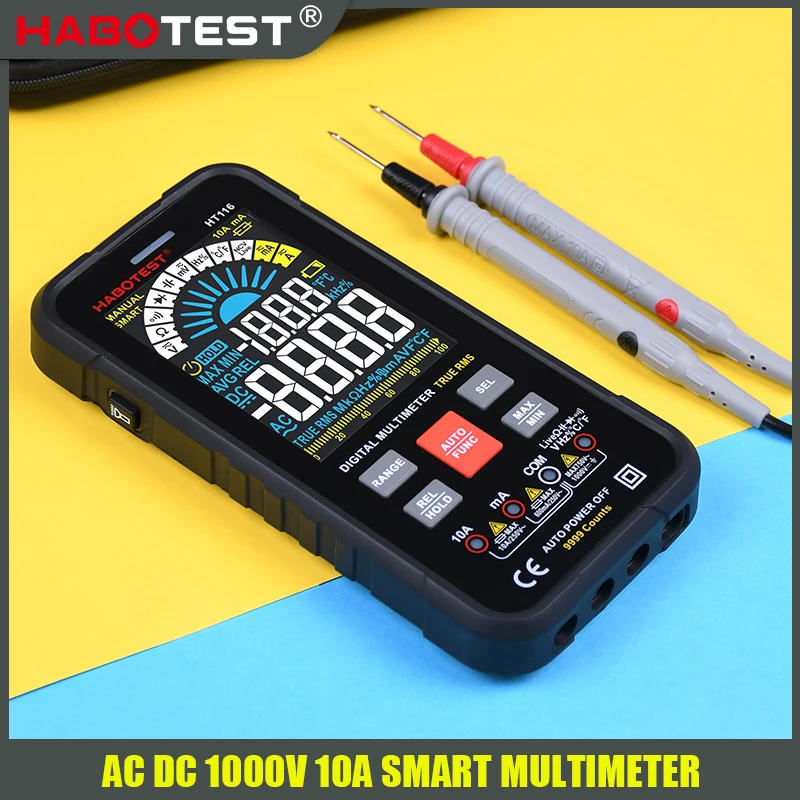 Professional Smart Multimeter Digital Auto Range True RMS NCV Voltmeter AC DC Hz Ohm Capacitance Temperature Tester HABOTEST | Инструменты