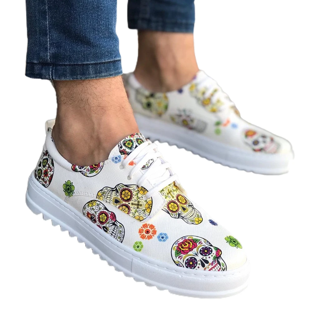 

Knack Casual Male Shoes T12 White Skull And Crossbones Seasonal Orthopedic Casual Base Style Spring Summer 2021 Fashion Inner Lining Cotton