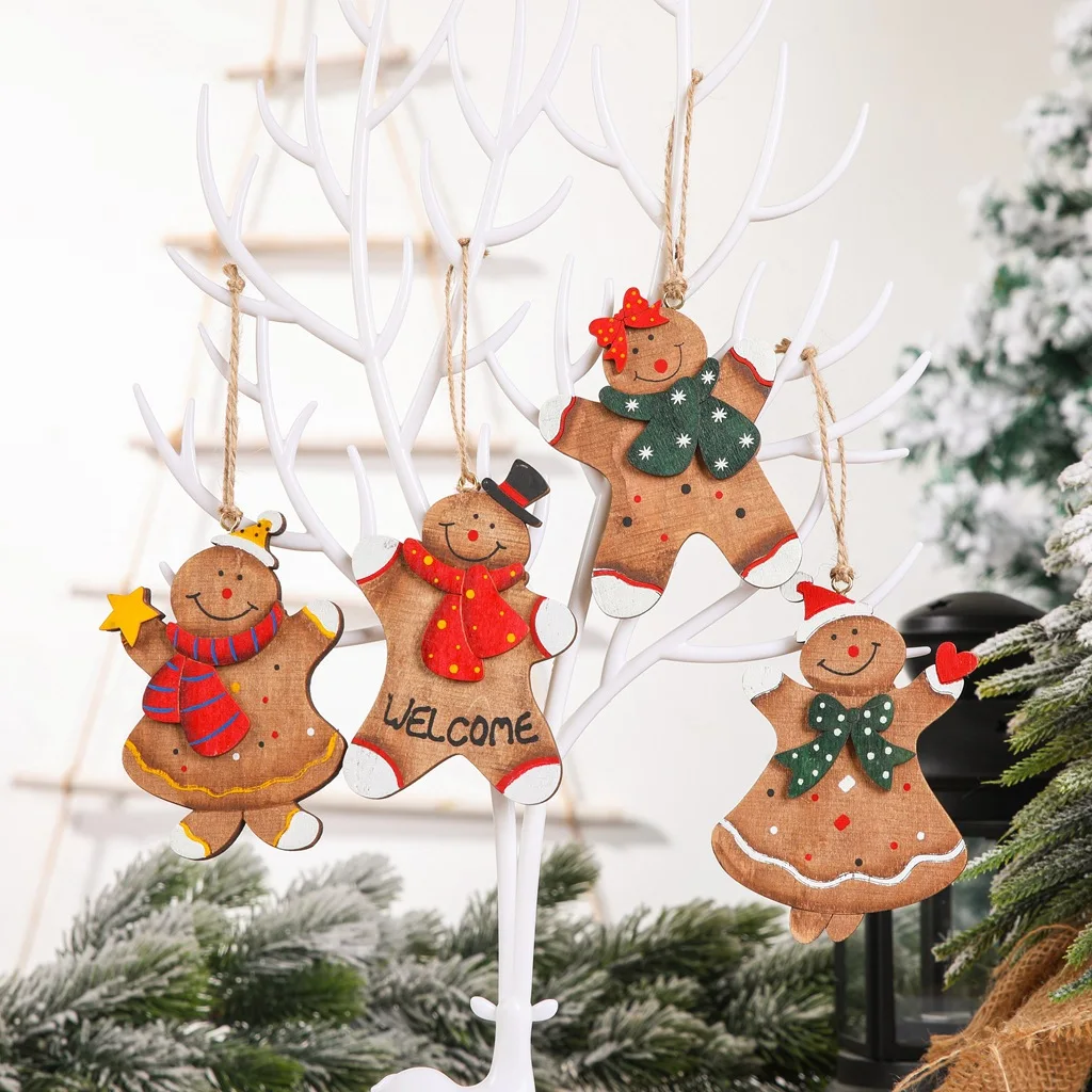 

Gingerbread Man Ornaments for Christmas Tree Hanging Decoration Supplies Wooden Gingerbread Pendants DIY Crafts Xmas Noel Gifts