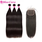 Удлинитель волос Remy, 3 пряди с кружевной застежкой, перуанские прямые пряди с застежкой, человеческие волосы Miss Cara с пряди