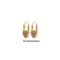 fashion trend gold filled micro paved zircon heart lock key heart pendant earrings womens pendant earrings