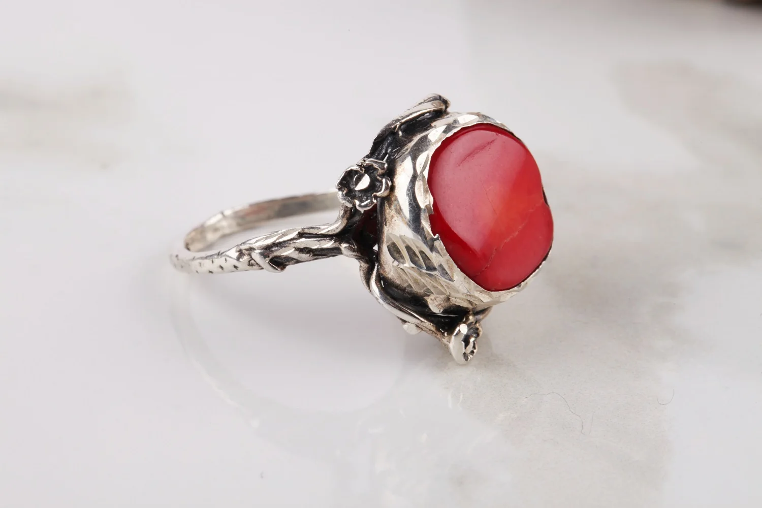 

UM US JEWELRY Coral Natural Stone 925 Sterling Silver Women 'S Ring
