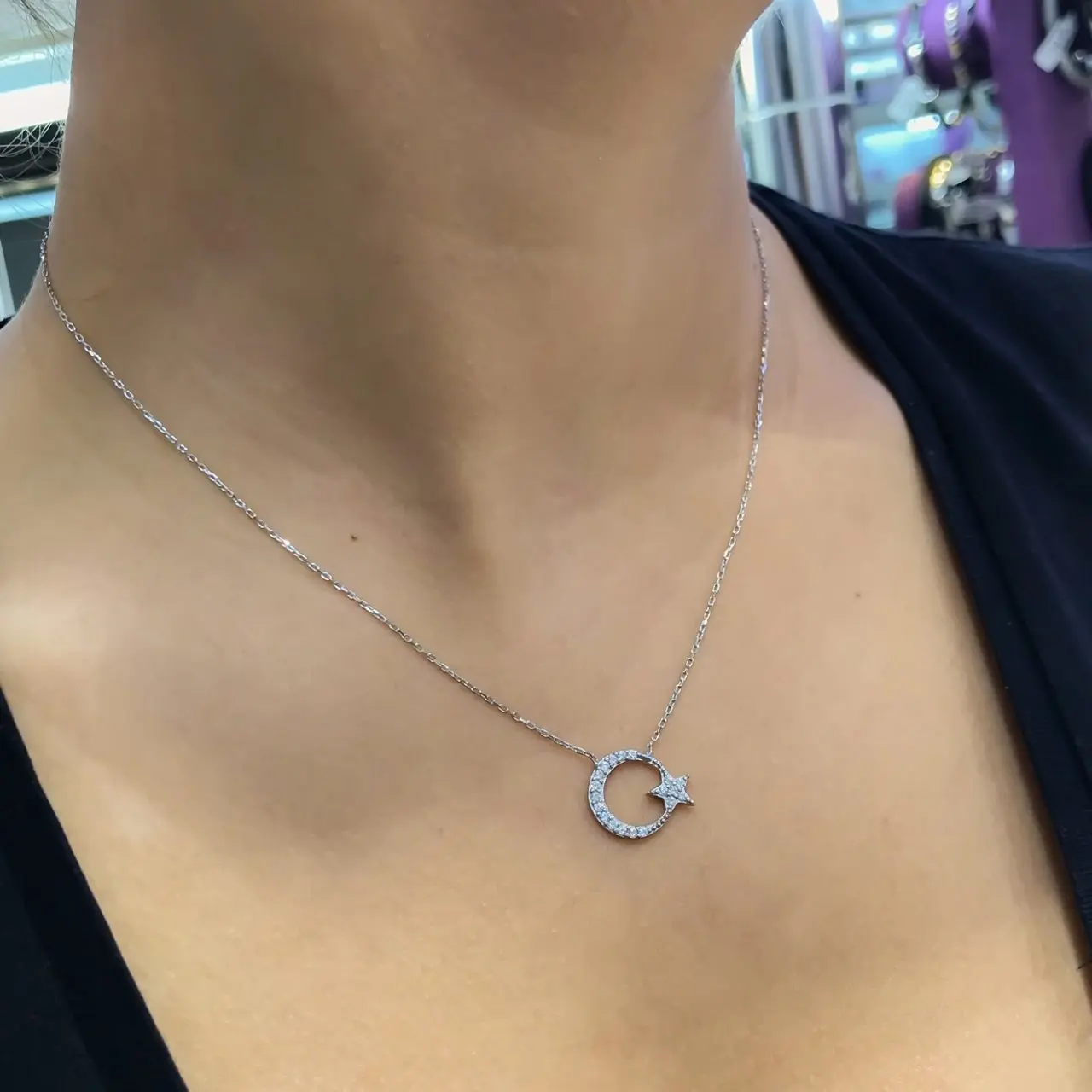 

Ideal Size the Moon the stars Silver Moon Star Necklace