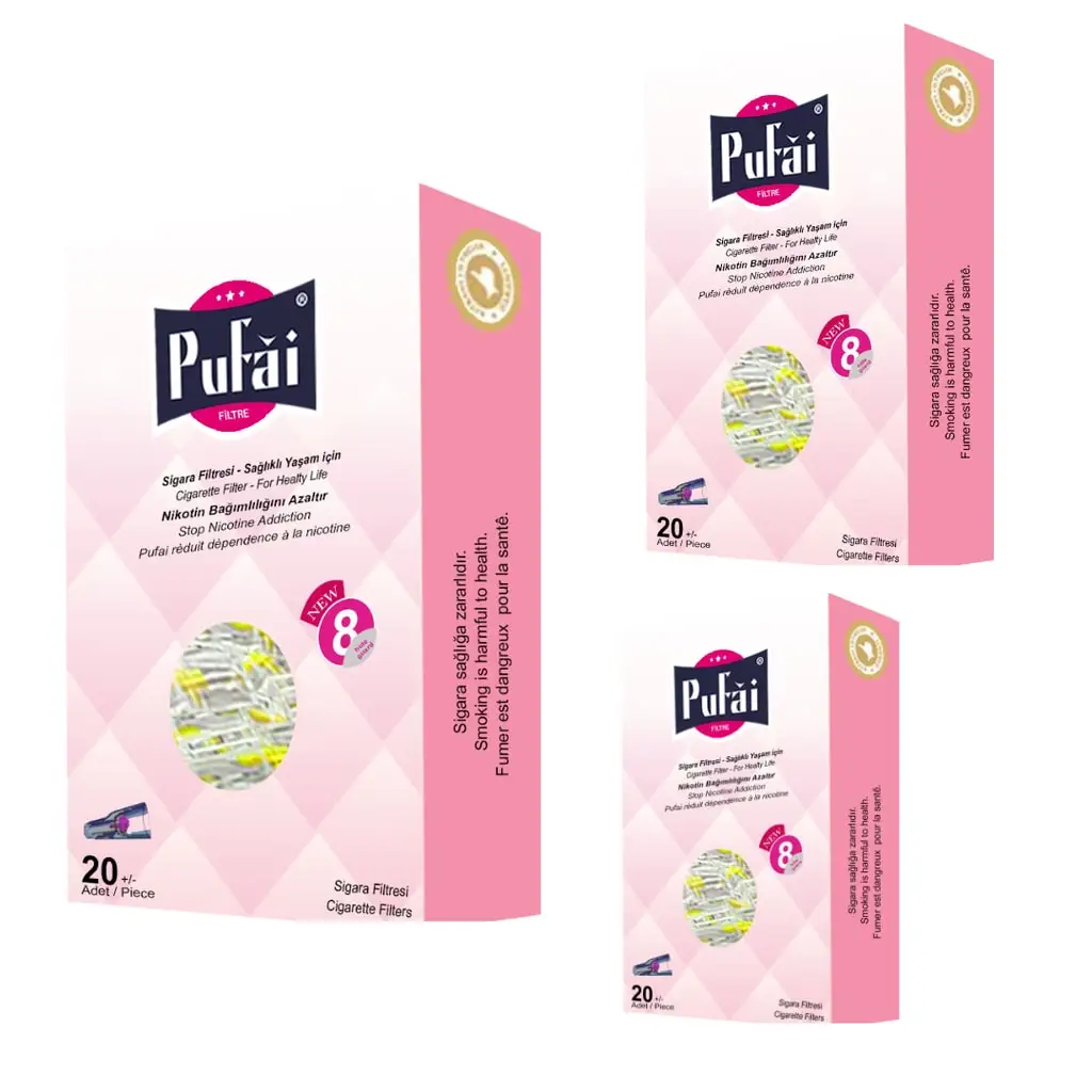 Одноразовые сигаретные фильтры Pufai совместимые с обычным типом 8 мм 60 шт. 3 коробки