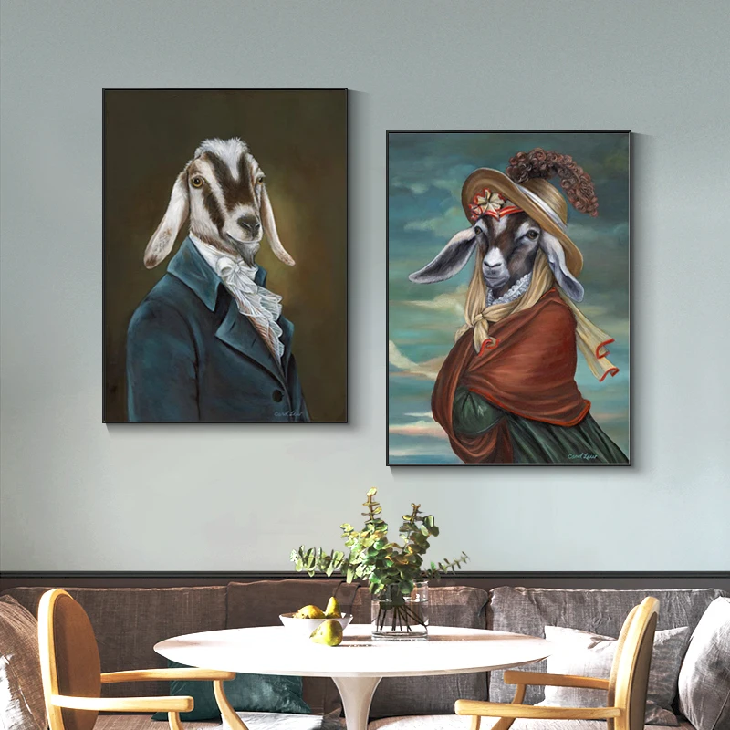 

Modern Goat Art Prints Wall Pictures Funny Billy Goat in Clothes Posters Home Decoration Abstract Living Room Wall Decor