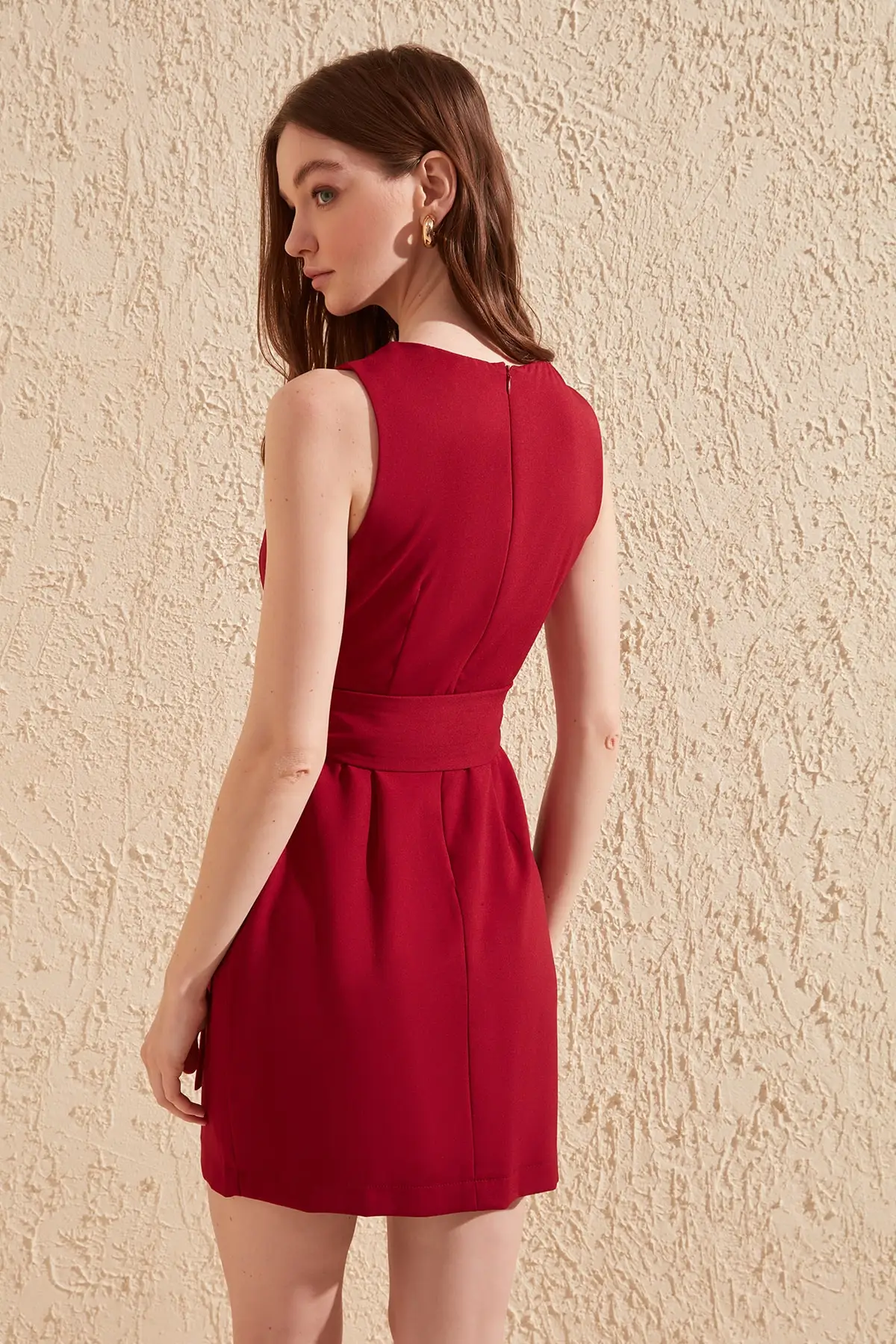 

Burgundy Belted Dress