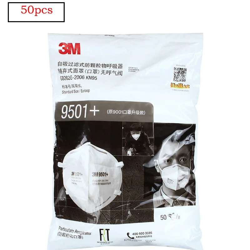 

50pcs/Bag 3M 9501+ KN95 Particulate Dust Mask Respirator Earloop Anti-haze Protective Masks 3M Original