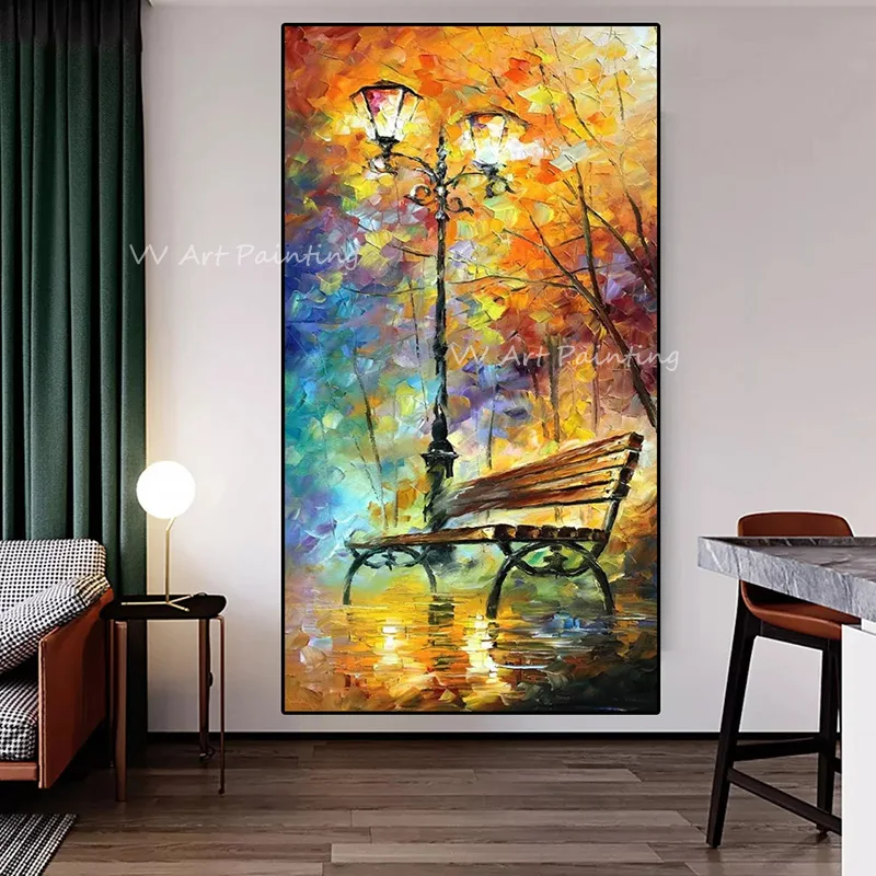 

Knife Street Colorful Road Forest People Walking Together Beautiful Landscape Oil Painting Handmade Wall Arts For Living Room