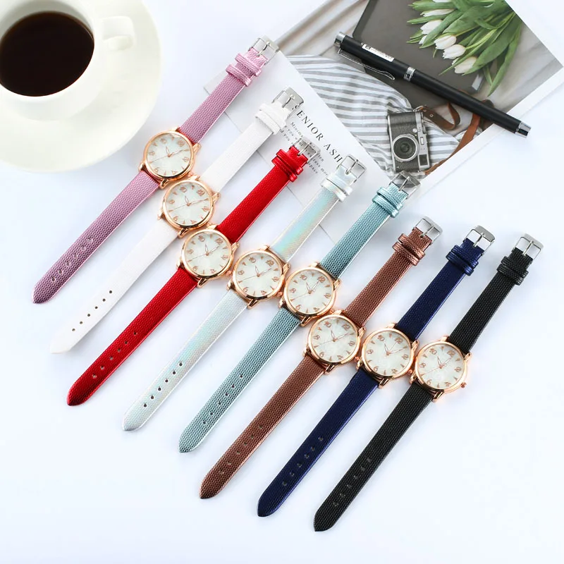WJ-7774 Luster Leather Strap Simple Watch Women Quartz Wristwatch Fashion Buckle Watches For Female Girls Gift reloj mujer 2019 | Наручные