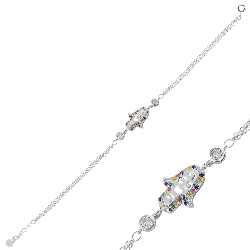 Серебряный 925 пробы смешанный цвет циркон камень Fatma мастер браслет|Браслеты с