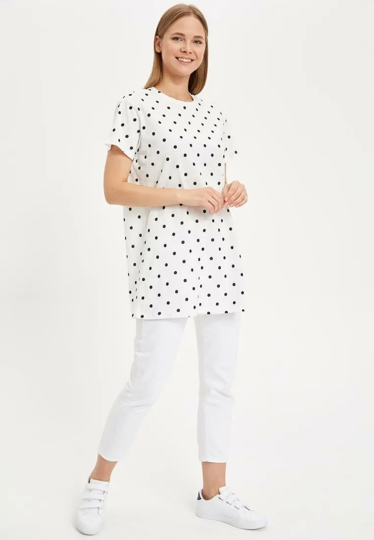 DeFacto Модные женские футболки в горошек с короткими рукавами повседневные