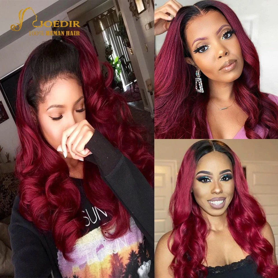 

Joedir Body Wave Burgundy Lace Front Wigs 4x4 Lace Wig Ombre T1b/99j Human Hair Body Wave Wig Brazilian Human Hair Wig