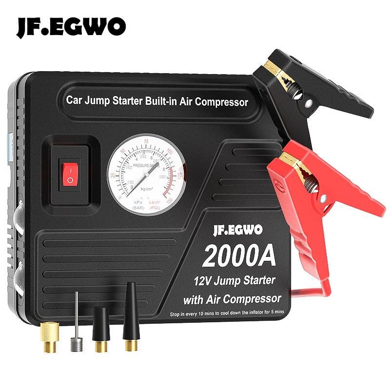 

JF.EGWO 2000A 150PSI Car Jump Starter With Air Compressor Power Bank 20000mAh Battery Booster Portable External Starting Device