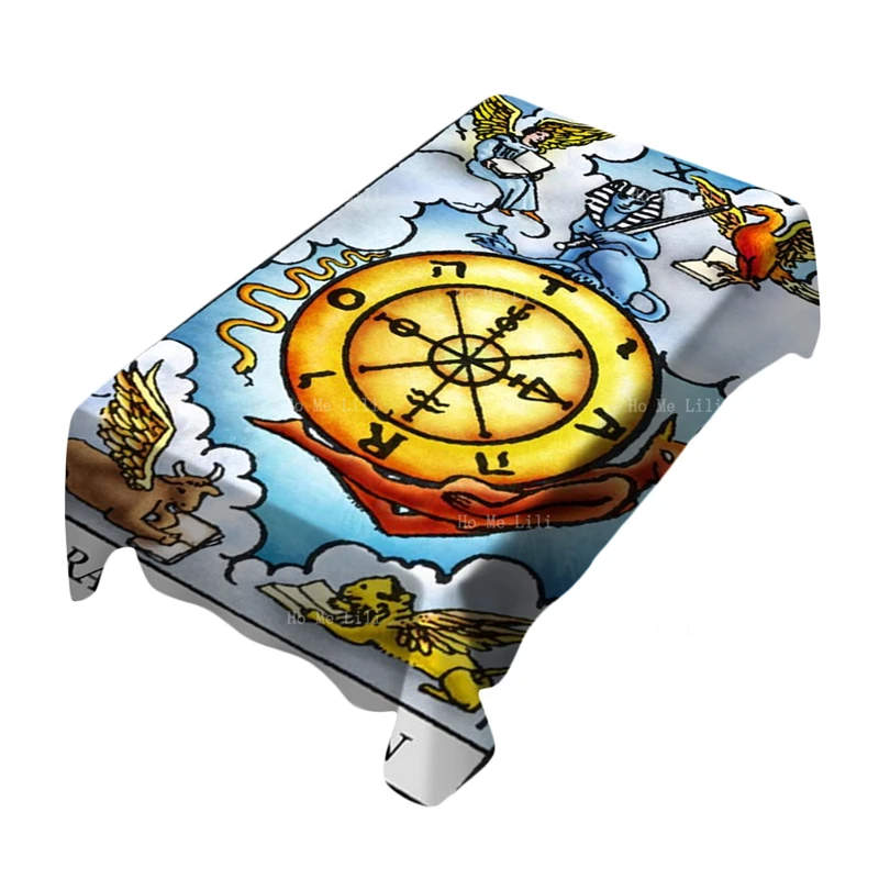 

The Wheel Of Fortune Tarot Cards With Central Clouds Waterproof Rectangular Tablecloth By Ho Me Lili For Kitchen Dinning Room