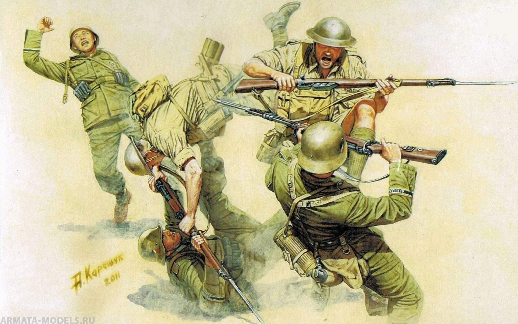 Набор фигурок MB3592 Рук в руки борьбы британские и немецкие пехотные фигуры -