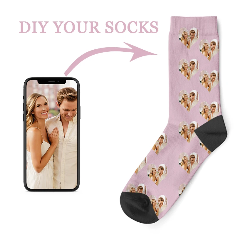 

Birthday Present Love Heart Shape Photo Socks Couples Friends Photo Funny Cotton Socks Men Women Custom DIY Creative Gift Socks