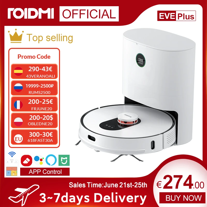 ROIDMI EVE Plus Robot Vacuum Cleaner with Smart Dust Collection Mop Cleaner Support Mi Home APP Control Google Assistant Alexa