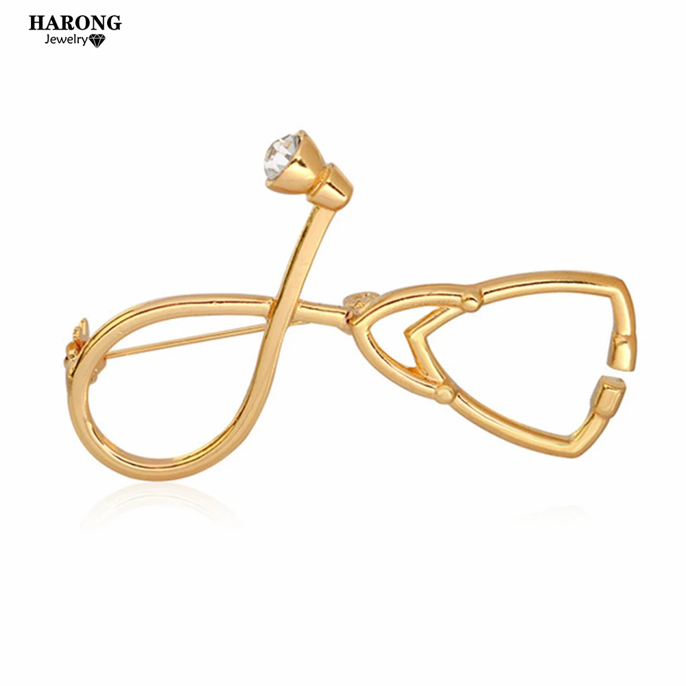 

Harong Crystal Stethoscope Brooch Gold Color Lapel Pins Medical Jewelry Gift for Student Intern Nurse Doctor Badge Collar Pin
