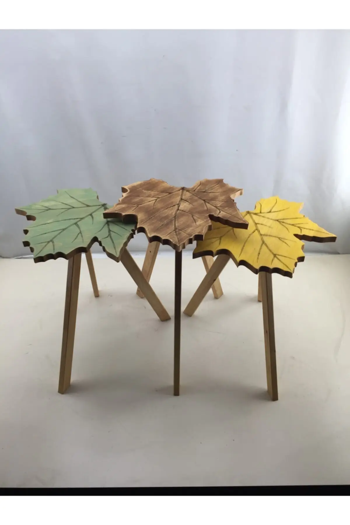 

Leaf Shaped Natural Wood Antique Style Nesting Table Set