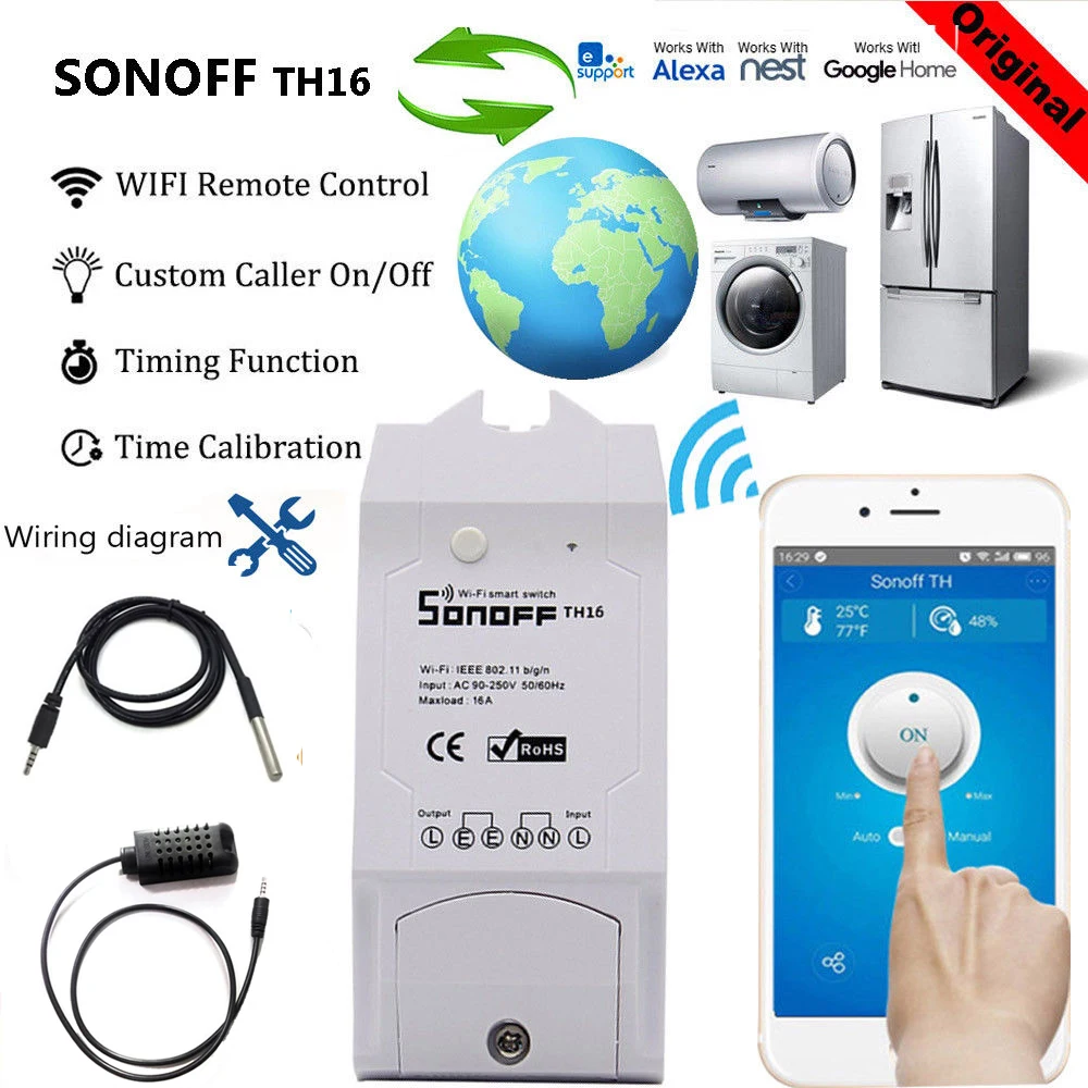 Sonoff TH10 TH16 датчик влажности беспроводной переключатель зонд Температурный монитор умный дом дистанционное управление работа с Alexa Google home