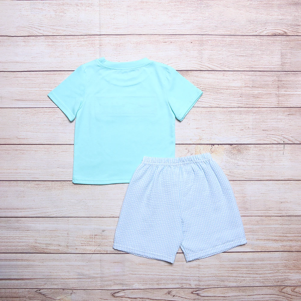 Летняя одежда синий топ с коротким рукавом и синие большие клетчатые шорты три