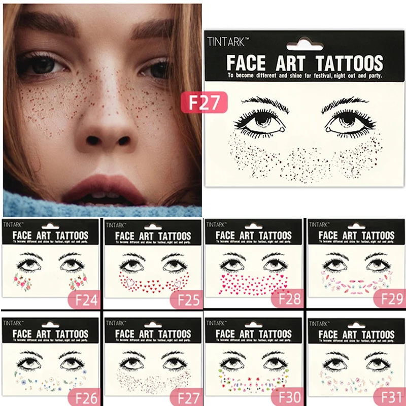 

Temporary tattoo stickers for facial freckles cool girl flower face tattoo Dreamy design flower rose feather tattos new hot sale