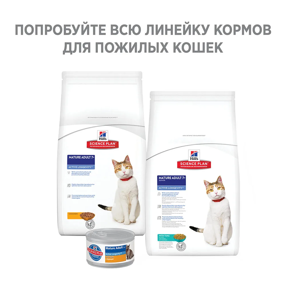 Hill's Science Plan Active Longevity сухой корм для кошек старше 7 лет с курицей 2 кг|Кошачий корм|