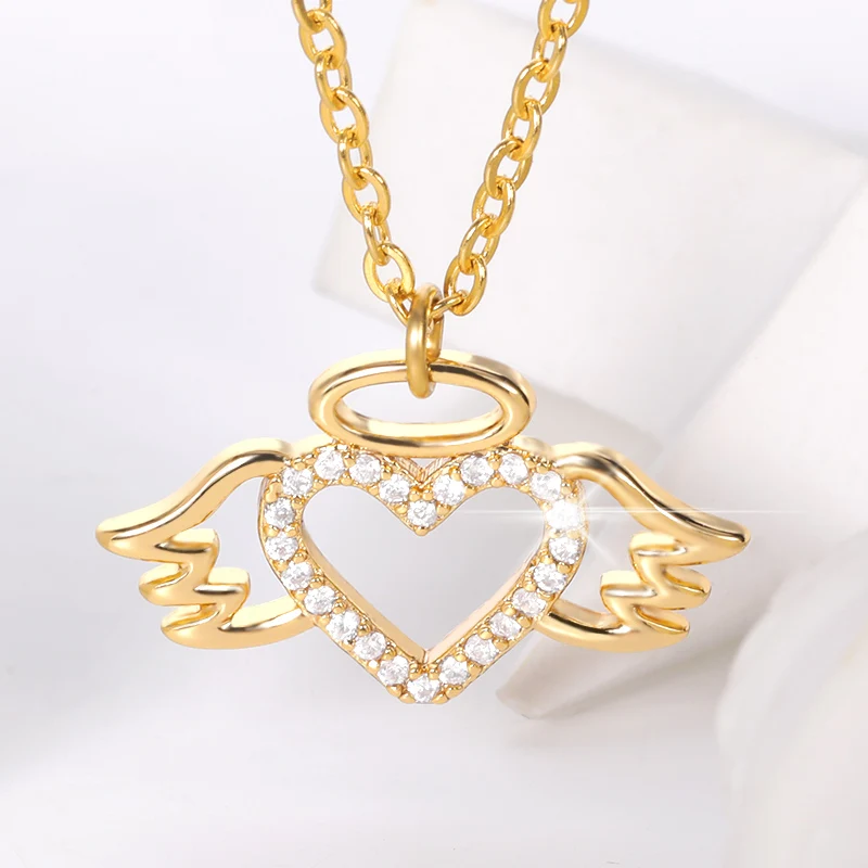 Романтическое ожерелье с крыльями ангела в форме сердца искусственное