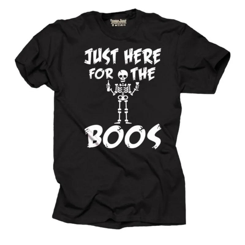 

Hot Sale Halloween Costume T shirt Skeleton Costume Just Here For The Boos Halloween Party Drinking T-shirt