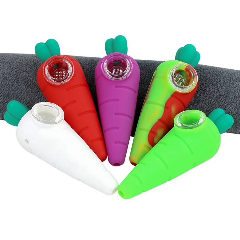 

Food Grade Silicone Smoking Pipe with Glass Bowl Carrot Design Portable