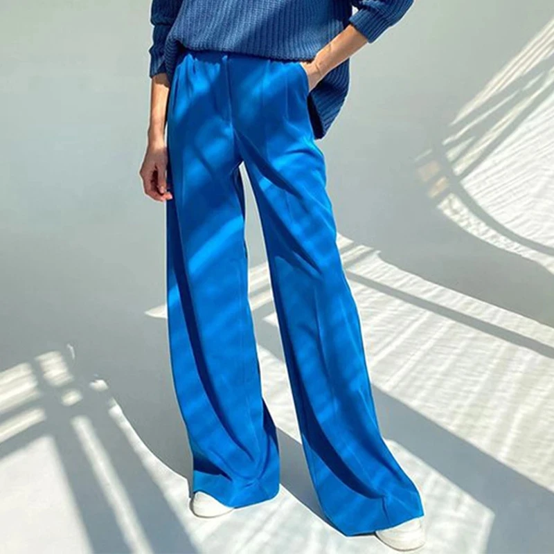 

2022 spring fashion office ladies pleated casual wide-leg pants women's high waist loose trousers women's clothing