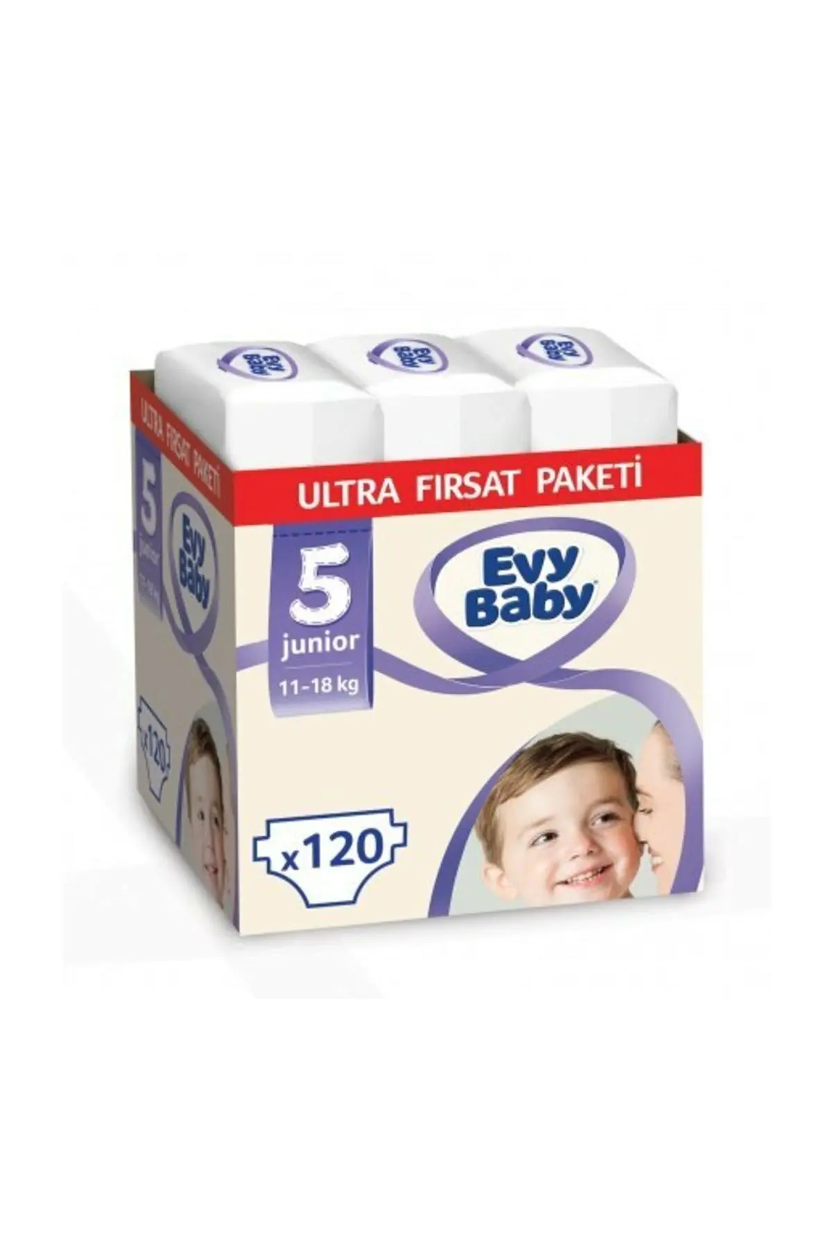 

Evy Baby Diapers Size 5 Junior Ultra Opportunity Package 120 Pcs Economical Protects the Skin Flexible Movement Provides Mother