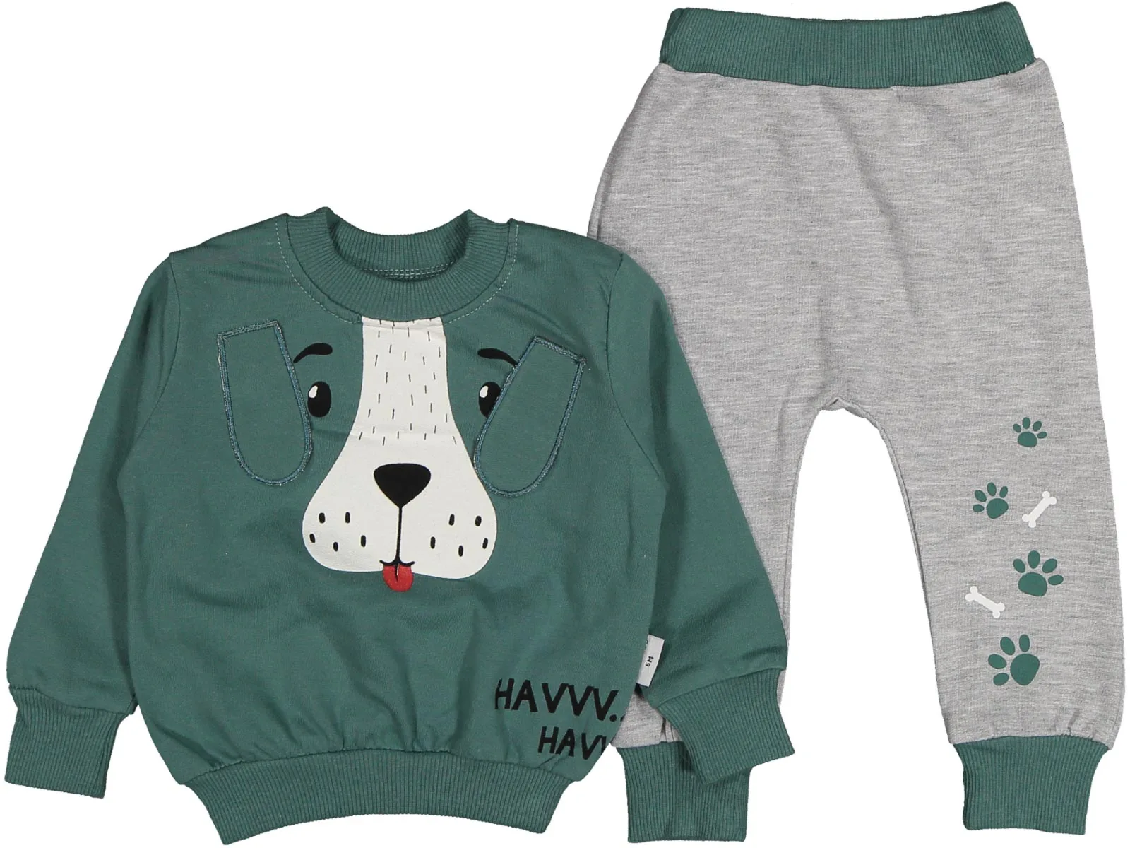 

Zeo Cute Dog Printed Eared 100% Cotton Green-Gray Bottom Top Double Baby Set